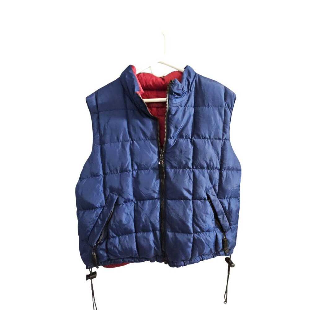 Gap Reversible Puffer Vest Blue/Red Size L Lightweight With Zipper Pockets & Dra
